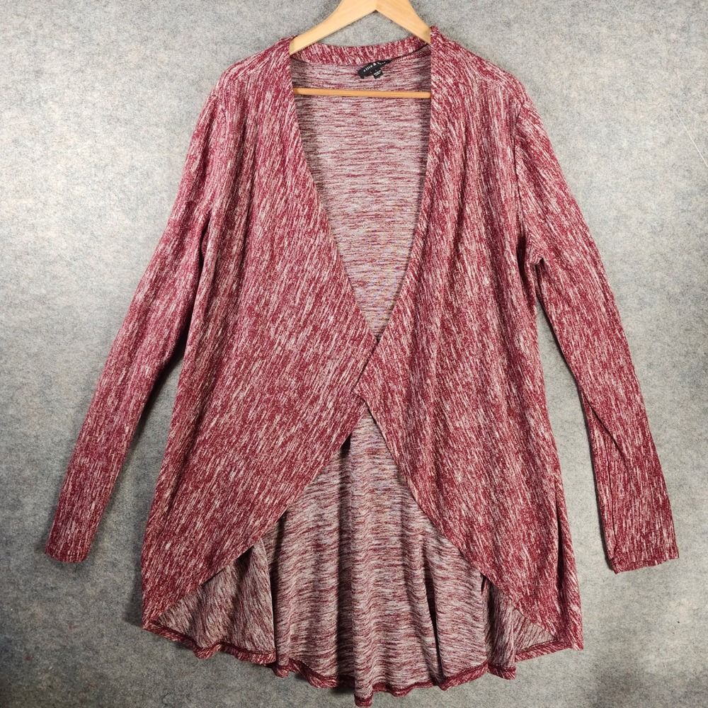Ellie & Kate Cardigan Womens Large Burgundy Space Dye Open Front High-Low Layer